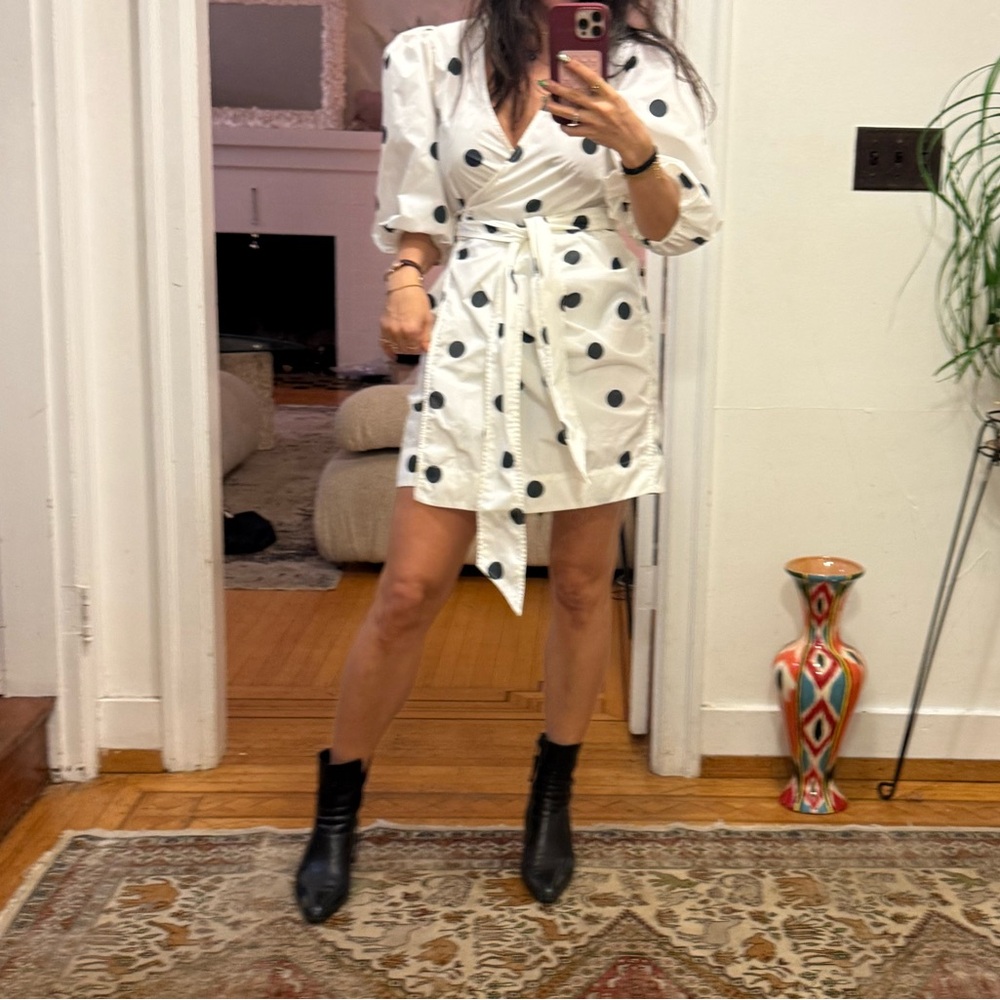 GANNI Polka Dot Wrap Dress-  -Tie Waist - Unique Coated Fabric XS/S